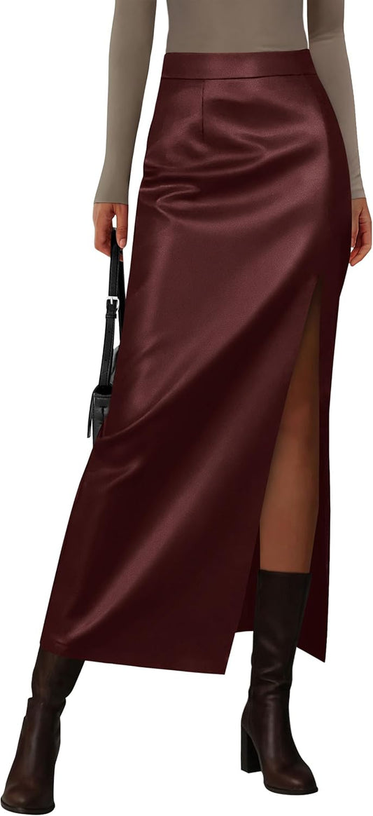 PRETTYGARDEN Women's Faux Leather Long Pencil Skirt