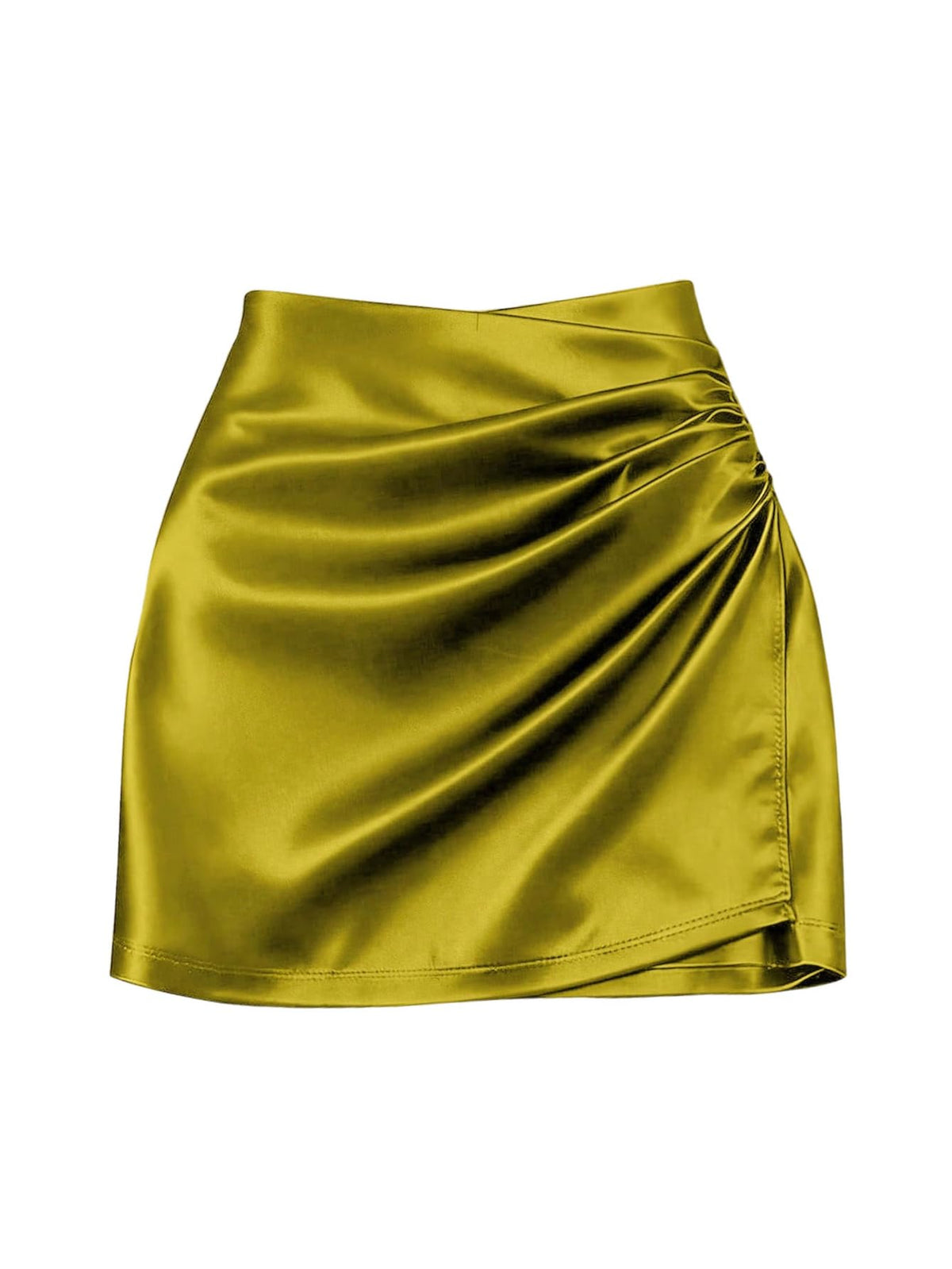 SHENHE Women' Satin Wrap Skirt Ruched Bodycon Dressy Silky Mini Skirt