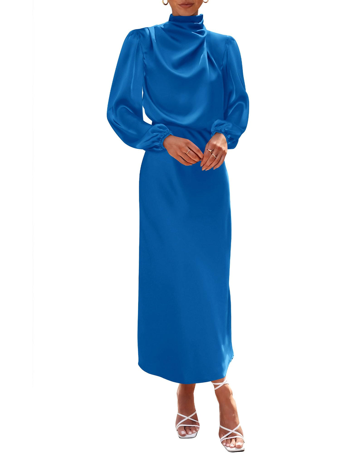 BTFBM Womens Mock Neck Satin Maxi Dress Fall 2026