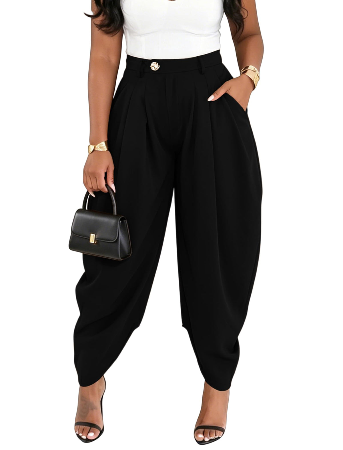 EDITCOZY Women Dress Pants Pleated Business Trouser Pant with Pockets