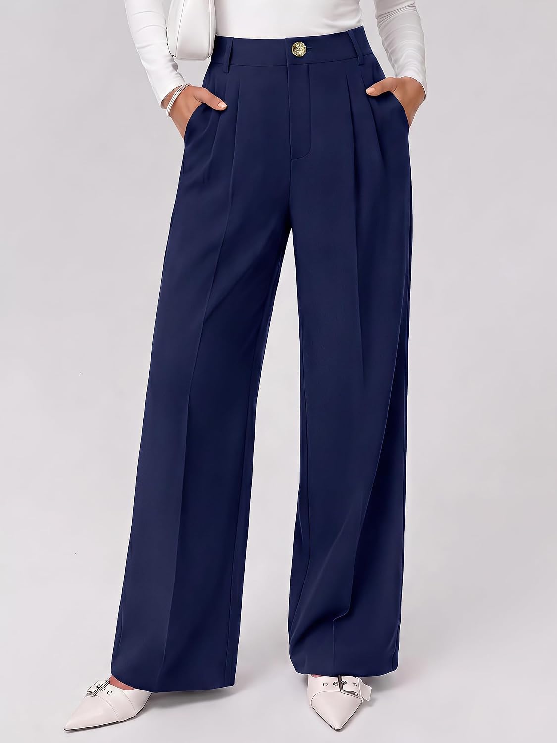 KIRUNDO Fall Wide Leg Pants Woman Flowy High Waisted Slacks with Pockets