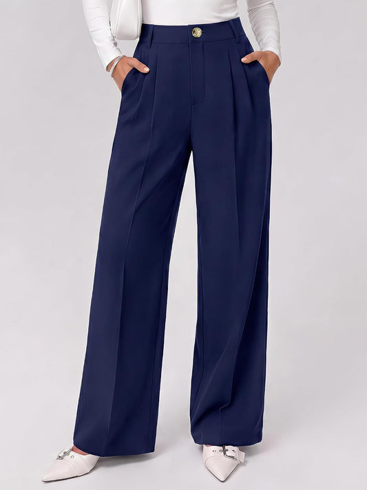 KIRUNDO Fall Wide Leg Pants Woman Flowy High Waisted Slacks with Pockets