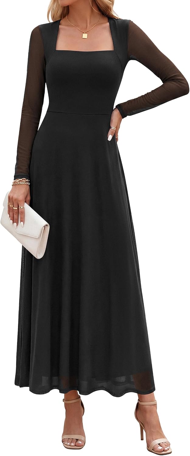 PRETTYGARDEN Women's Flowy Maxi Mesh Wedding Guest Dresses