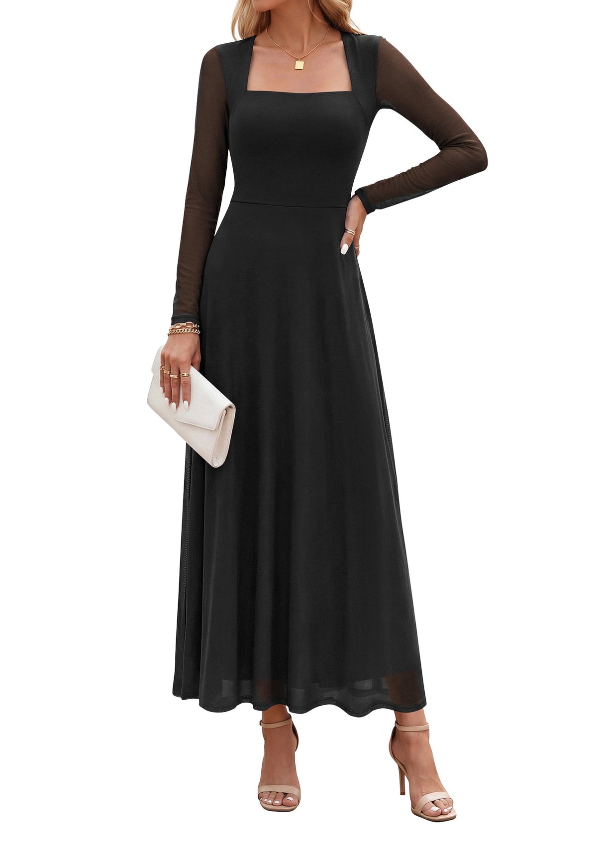 PRETTYGARDEN Women's Flowy Maxi Mesh Wedding Guest Dresses