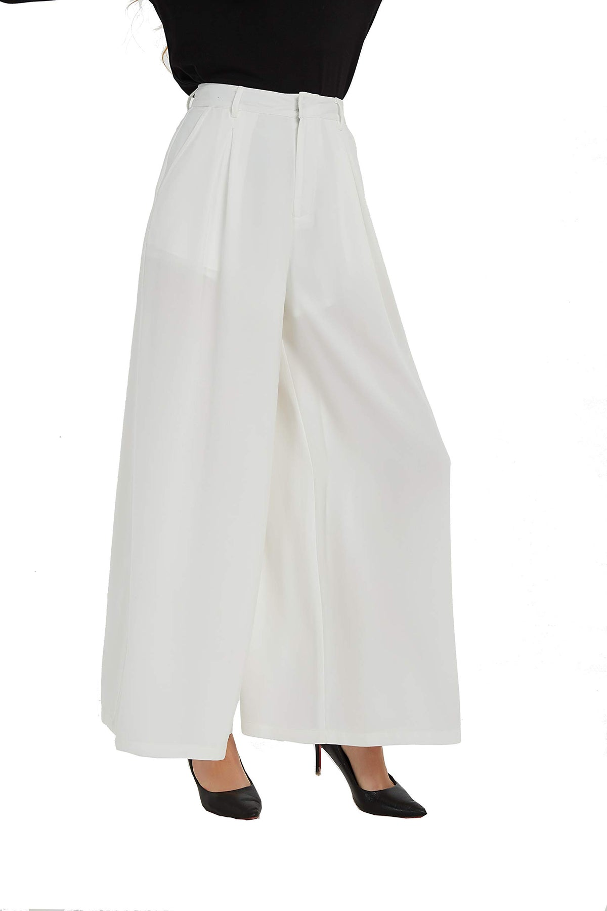Tronjori Womens High Waist Casual Wide Leg Palazzo Business Pants
