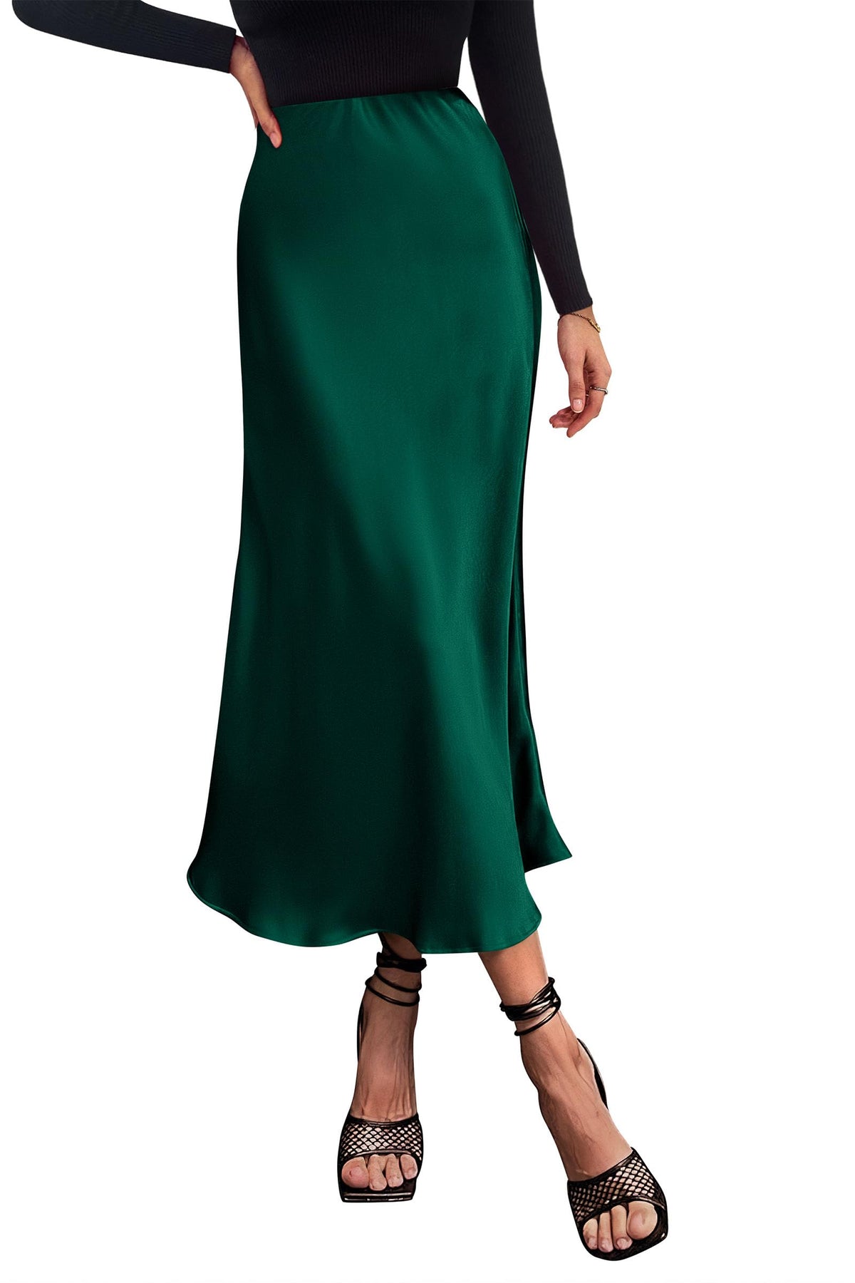 PRETTYGARDEN Women's Satin Midi Skirts Dressy Casual