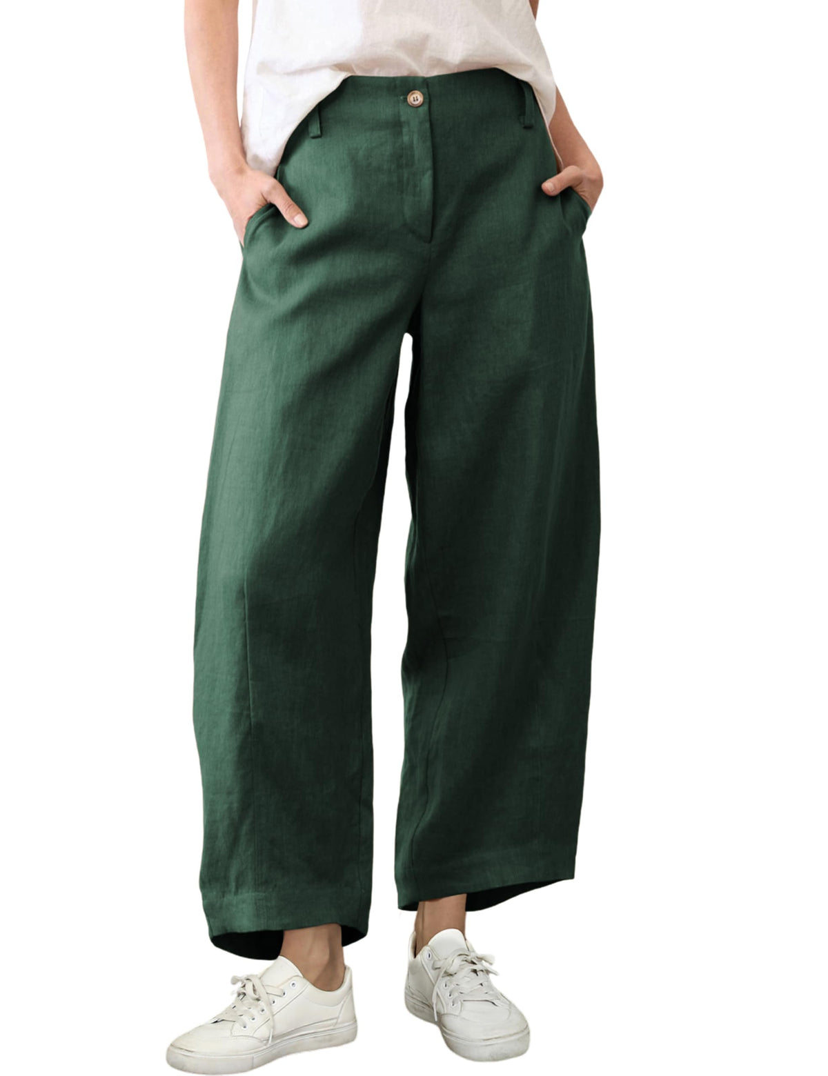 Tanming Women's Cotton Linen Barrel Pants Wide Leg Trousers