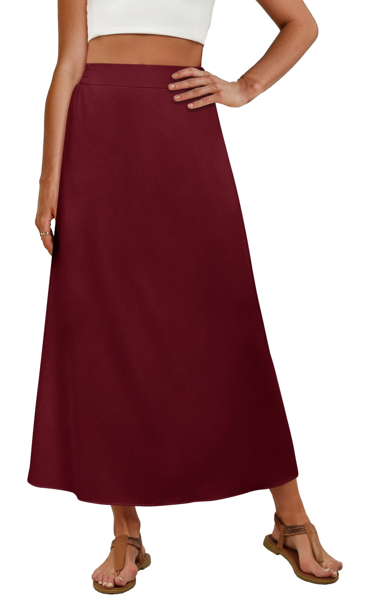 OFEEFAN Womens Maxi Long Skirts with Pockets Stretchy Spring Summer Boho Casual Flowy Trendy
