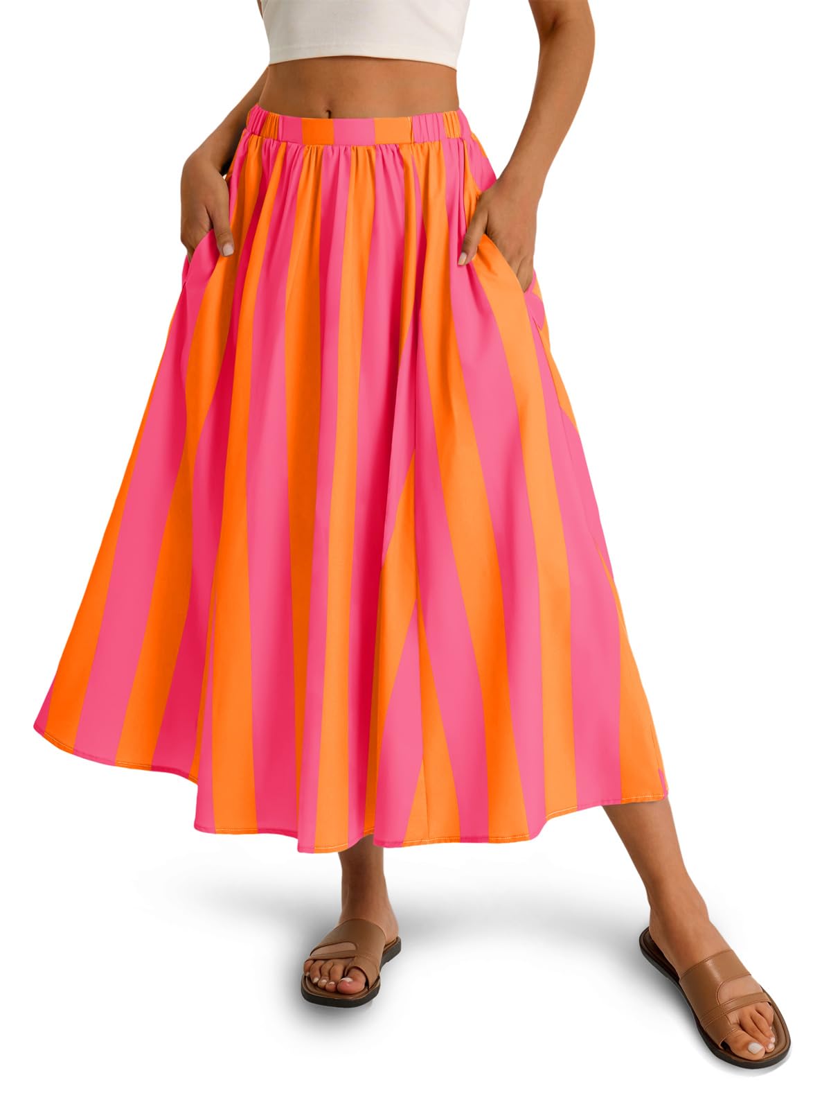 Cicy Bell Womens Summer Striped Maxi Skirts A-Line Beach Vacation Outfits