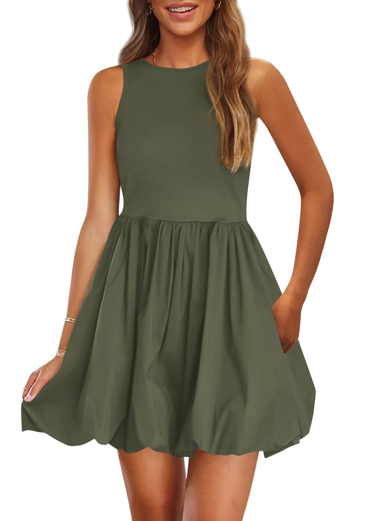 PRETTYGARDEN Womens Summer Bubble Sleeveless Mini Dress