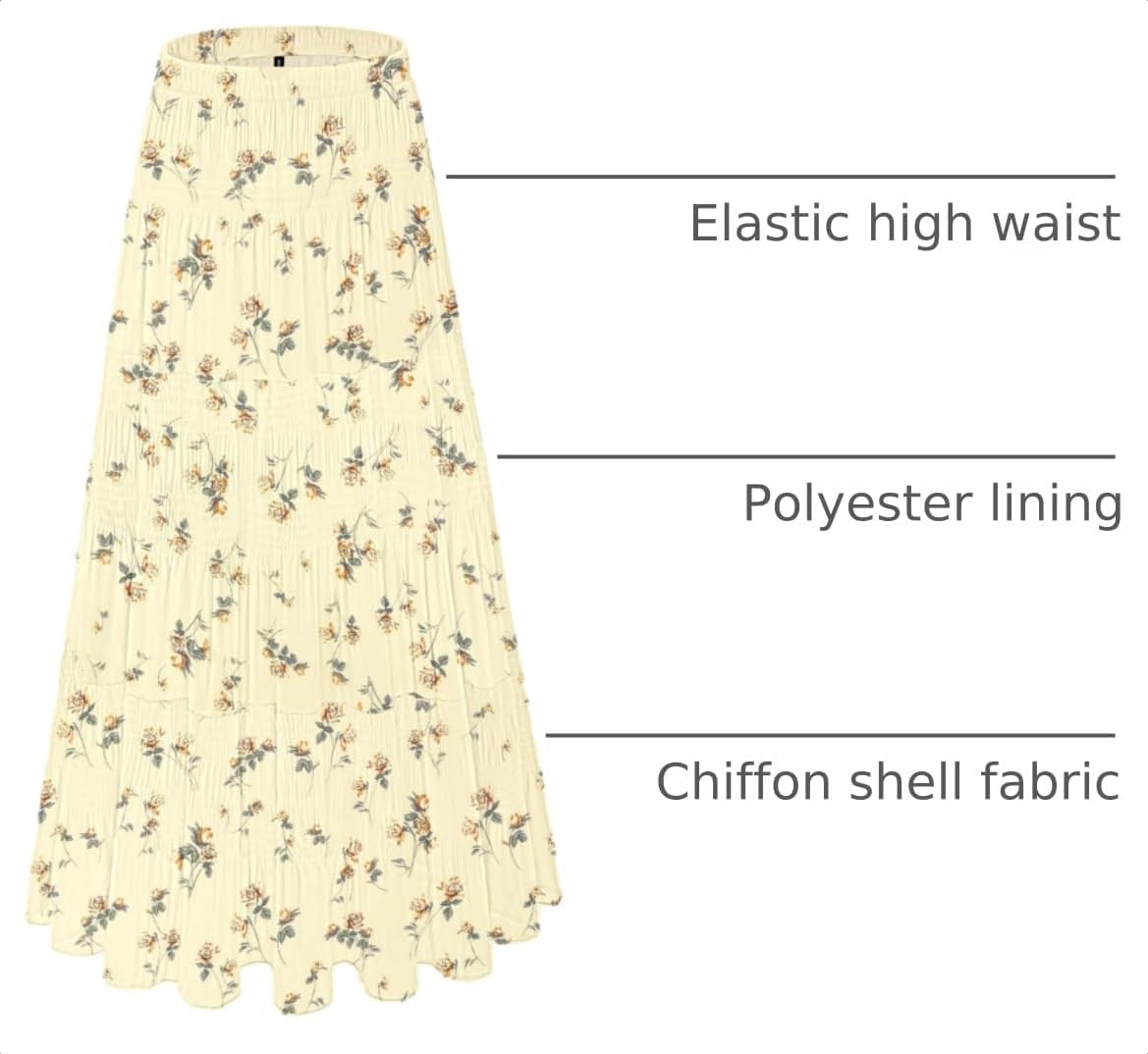Women's Chiffon White Flowy Maxi Skirts Boho Summer Elastic Waisted Pleated A Line Long Skirt for Women 2026