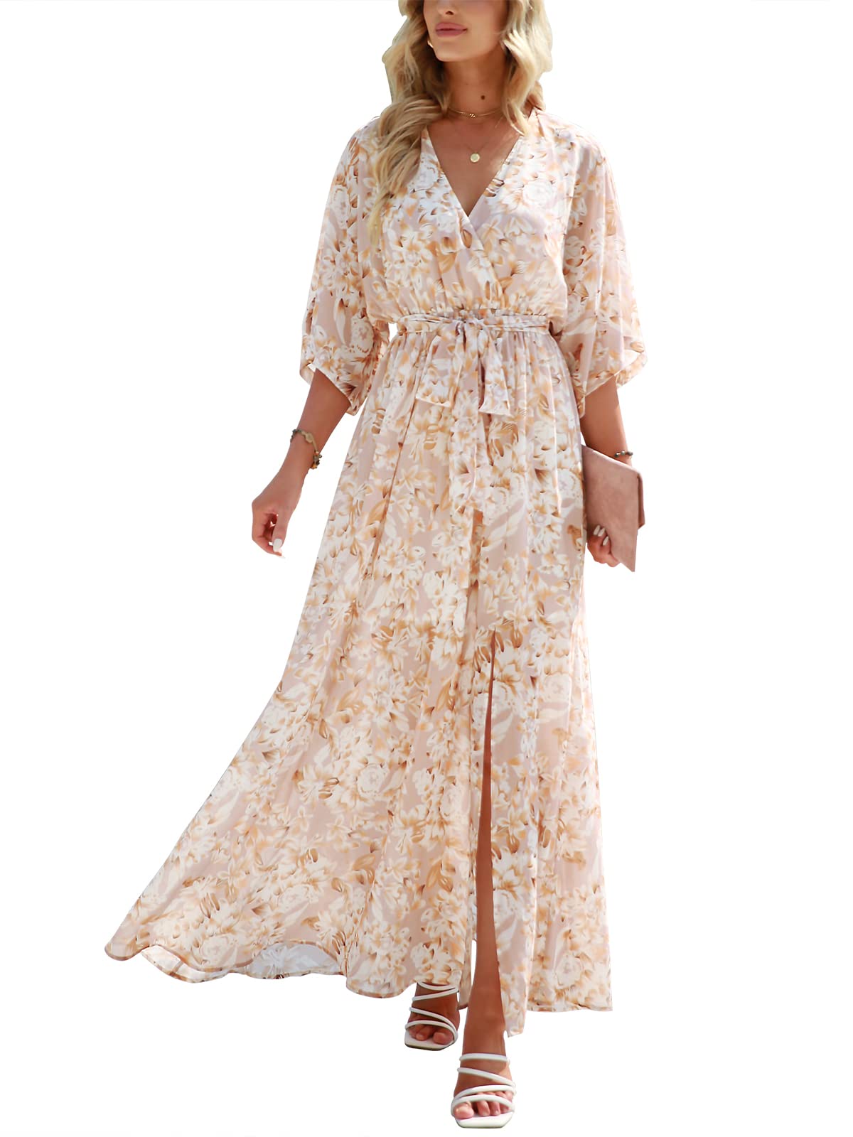 ANRABESS Womens Boho Floral Wedding Guest Maxi Dress
