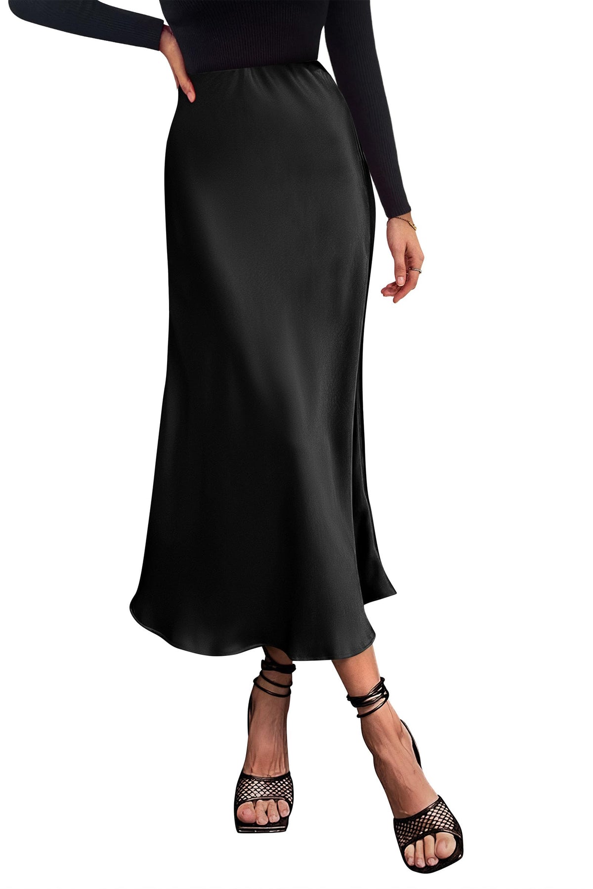 PRETTYGARDEN Women's Satin Midi Skirts Dressy Casual