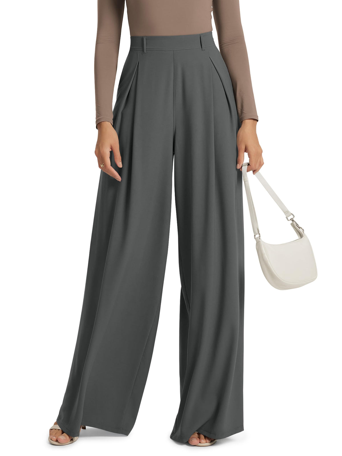 ODODOS Pleated Extra Wide Leg Pants for Women Flowy Lightweight High Waist Trouser with Pockets - 27" / 29" / 31" Inseam