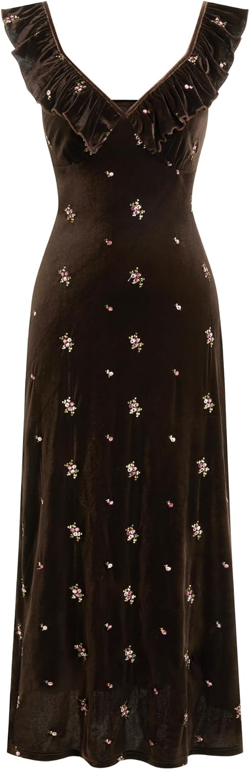 CIDER Womens Velvet Maxi Dresses Sleeveless Floral Long Party Dress