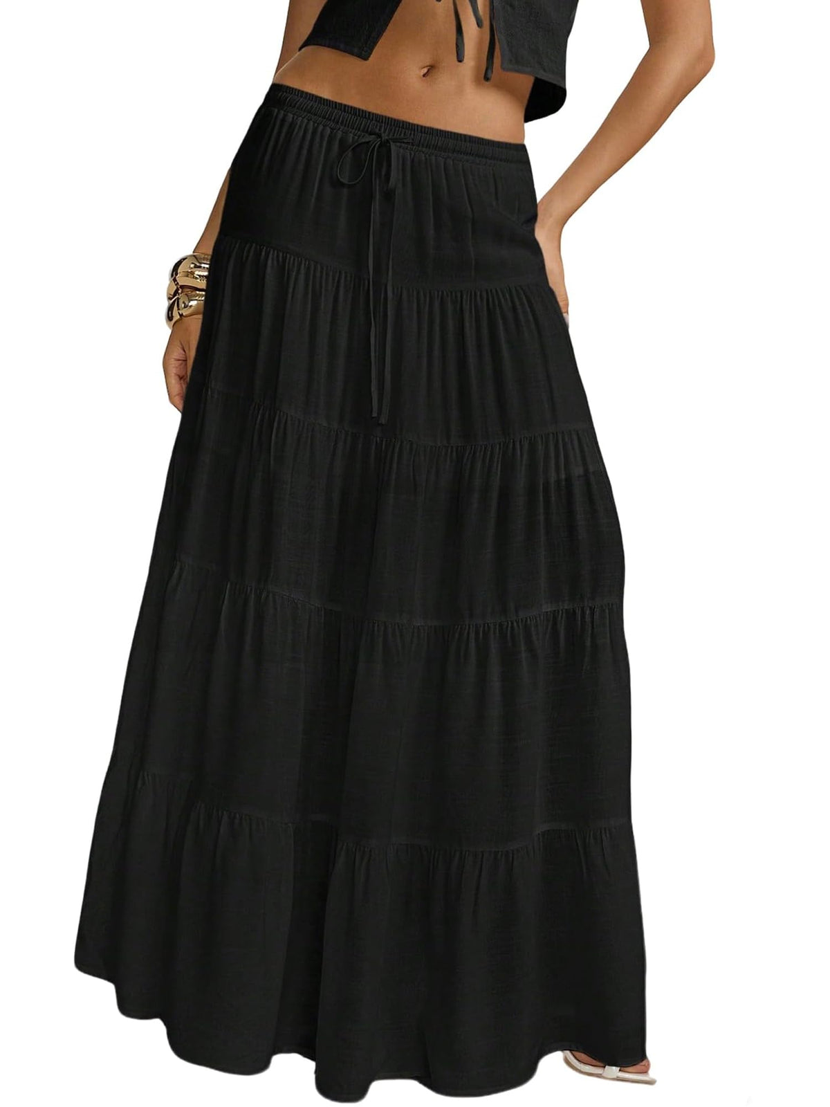 Maxi Skirts for Women Boho Flowy Tiered Elastic Waist A Line Long Skirts