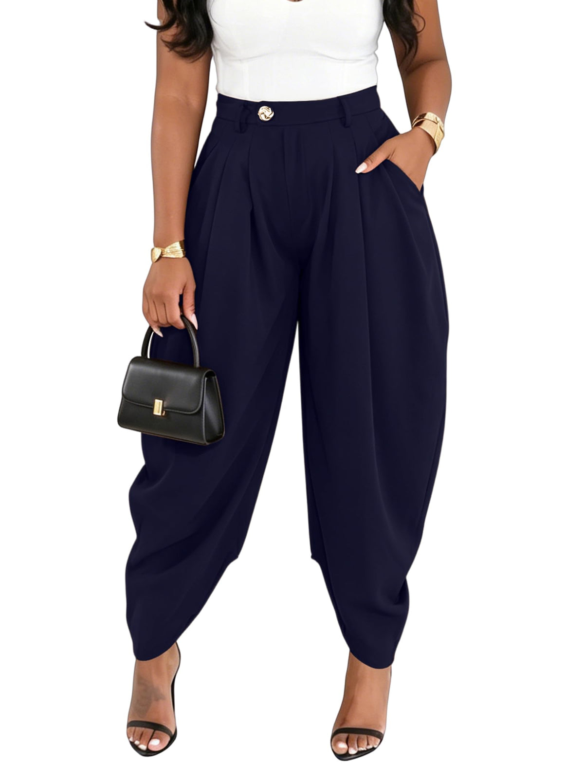 EDITCOZY Women Dress Pants Pleated Business Trouser Pant with Pockets