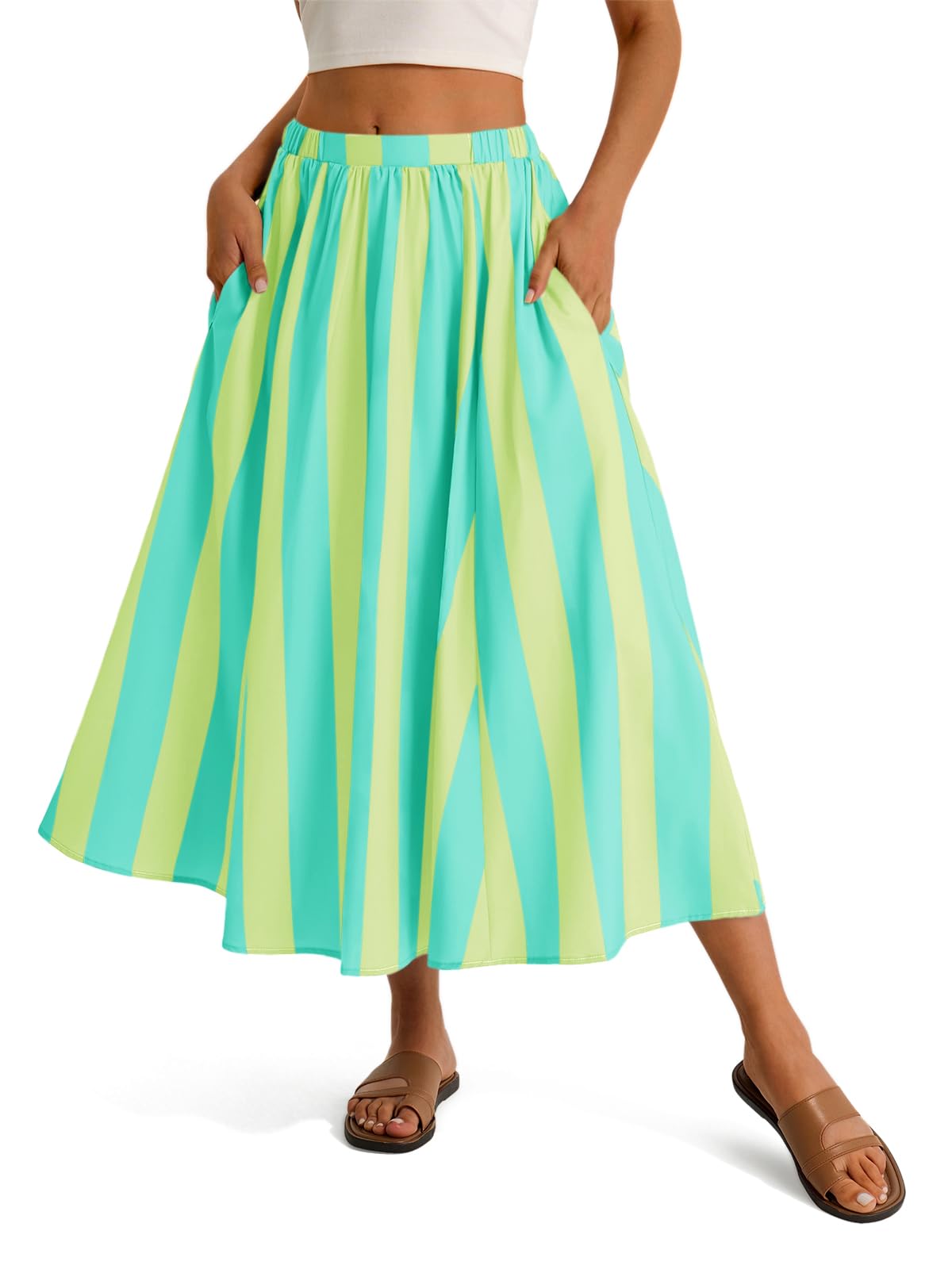 Cicy Bell Womens Summer Striped Maxi Skirts A-Line Beach Vacation Outfits