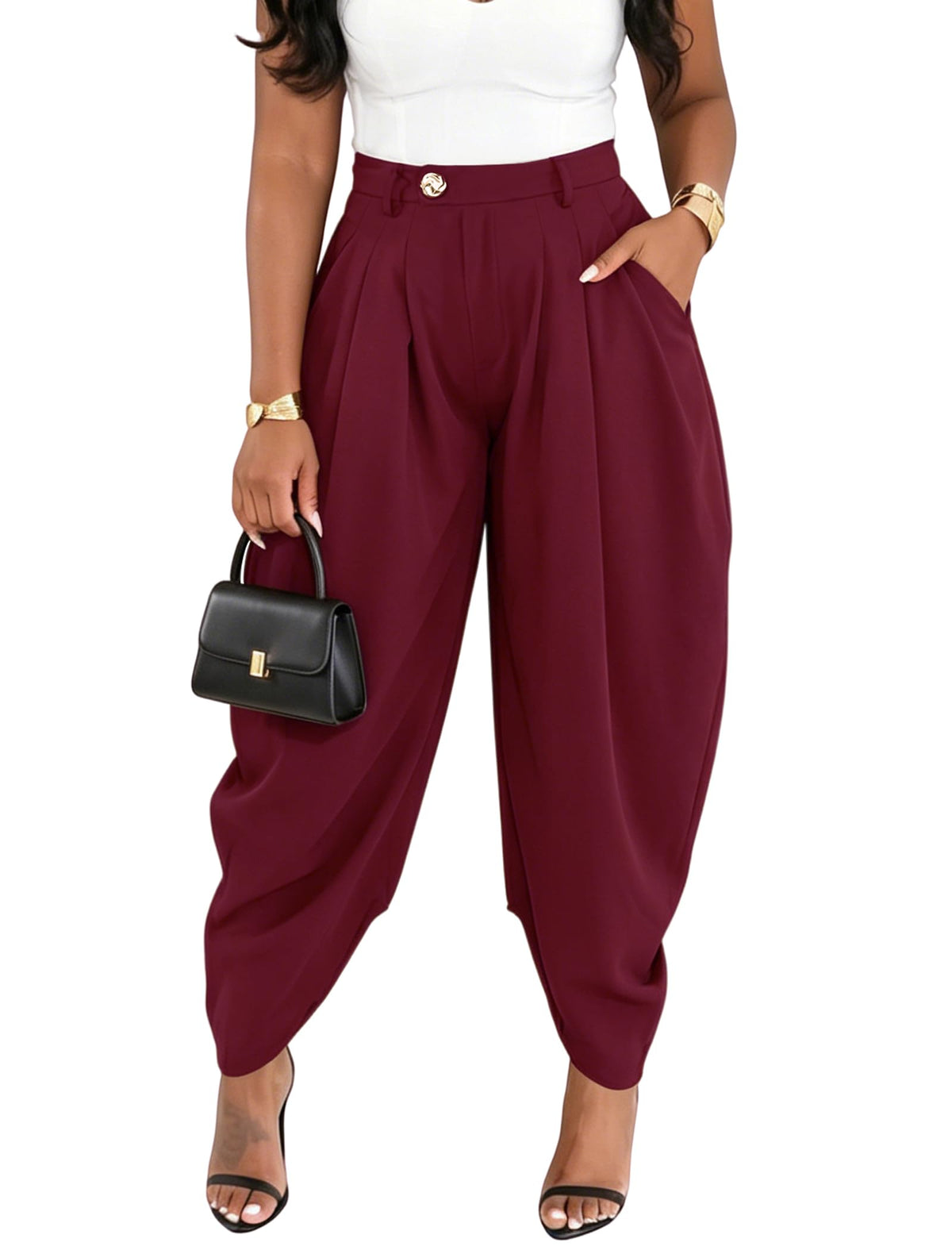 EDITCOZY Women Dress Pants Pleated Business Trouser Pant with Pockets