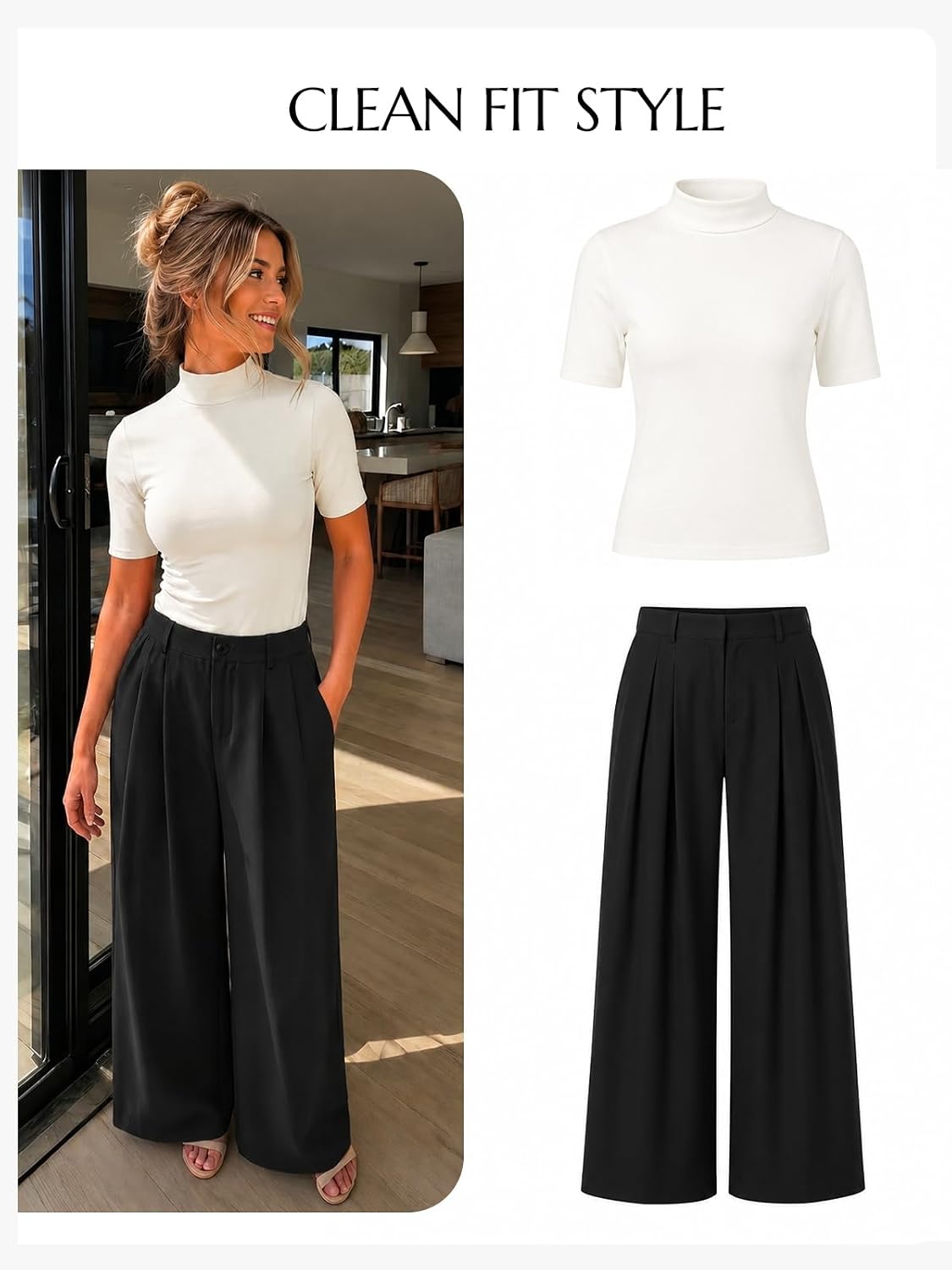 Cicy Bell Womens Wide Leg Dress Pants Business High Waisted Pleated Pants