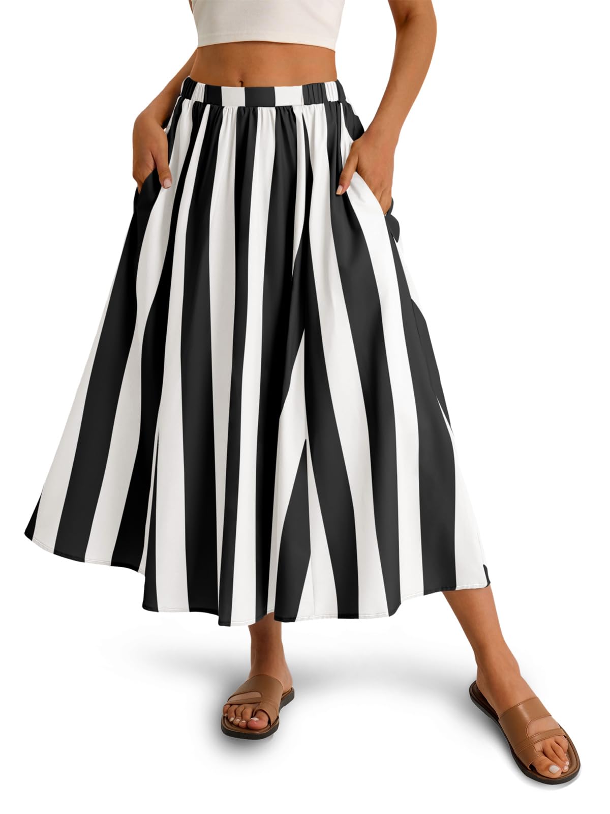 Cicy Bell Womens Summer Striped Maxi Skirts A-Line Beach Vacation Outfits