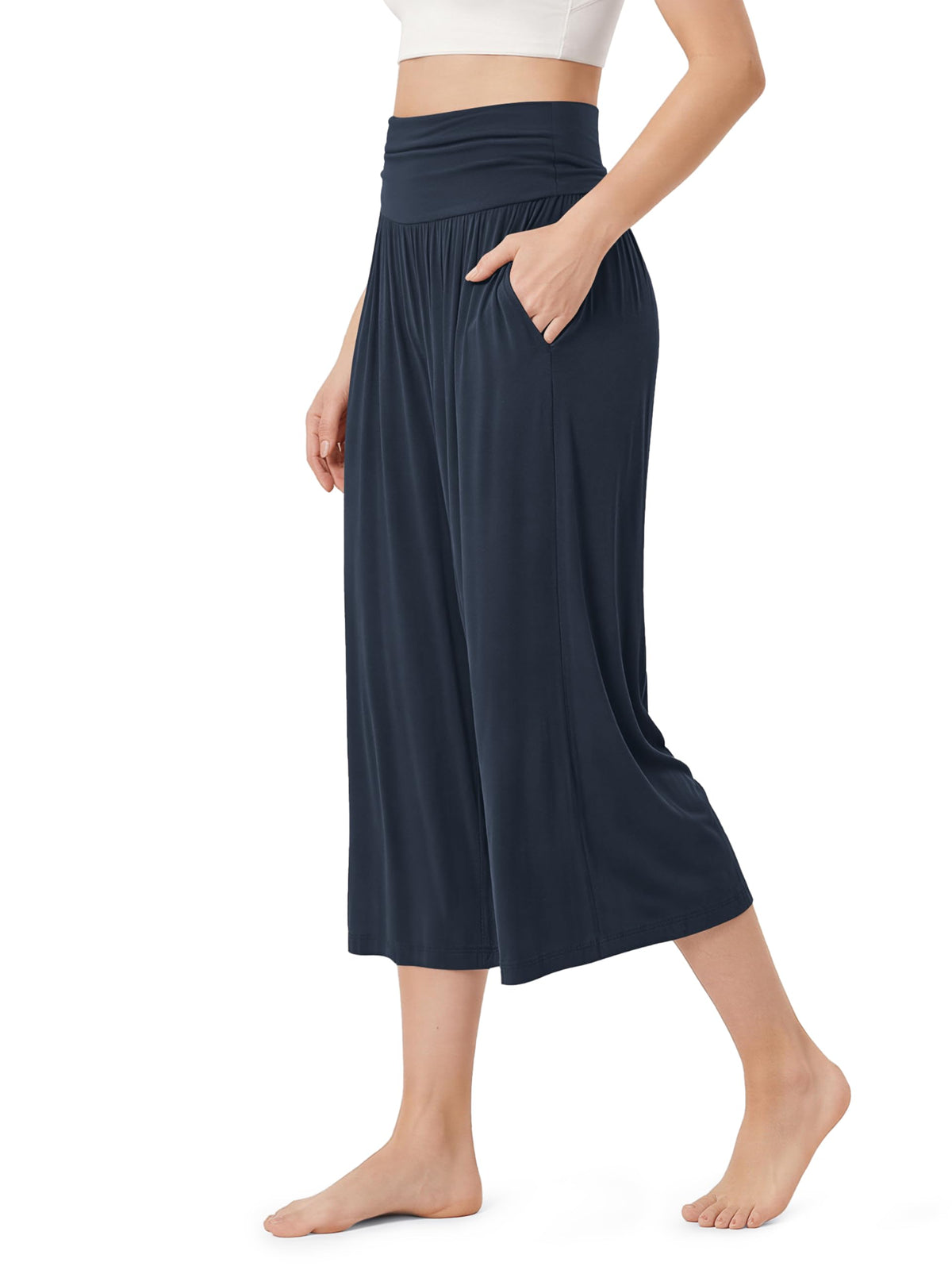 ODODOS Women's Wide Leg Palazzo Lounge Cropped Pants with Pockets Light Weight Comfy Pajama Capri Pants-20/22"/ 24" Inseam