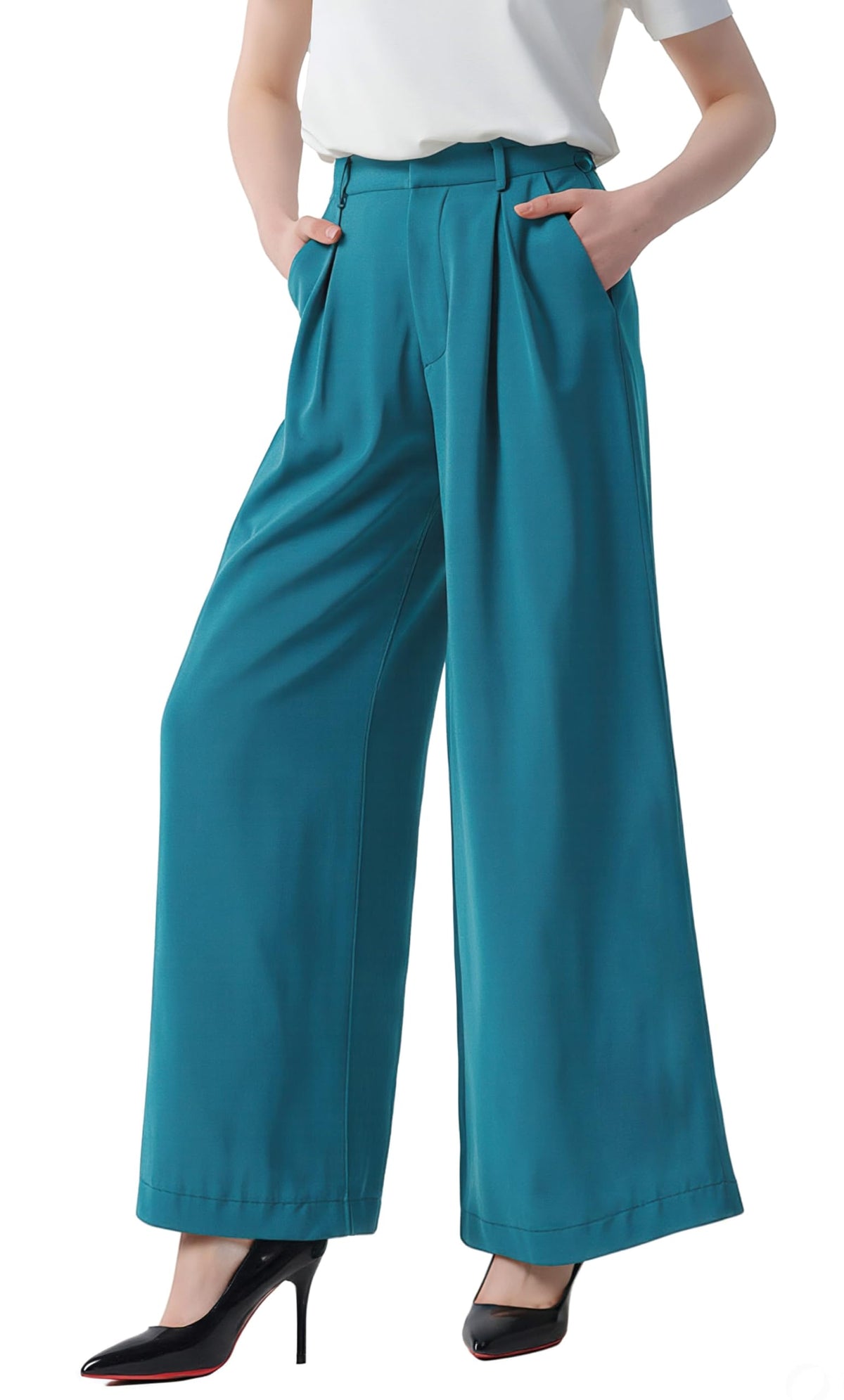 Tronjori Womens High Waist Casual Wide Leg Palazzo Business Pants