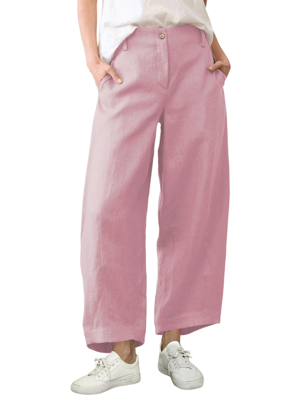Tanming Women's Cotton Linen Barrel Pants Wide Leg Trousers