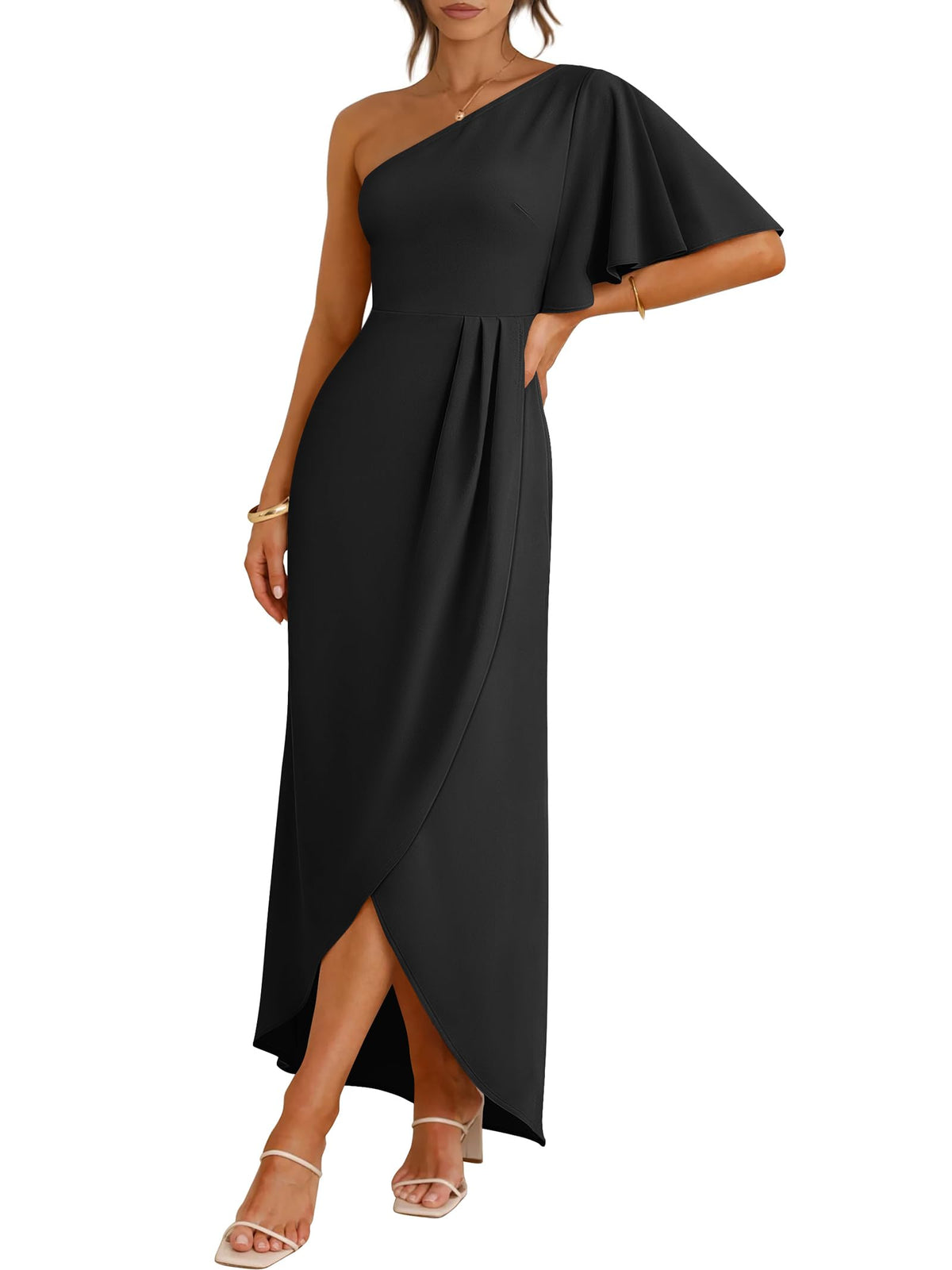 ANRABESS Women One Shoulder Formal Wedding Guest Dress