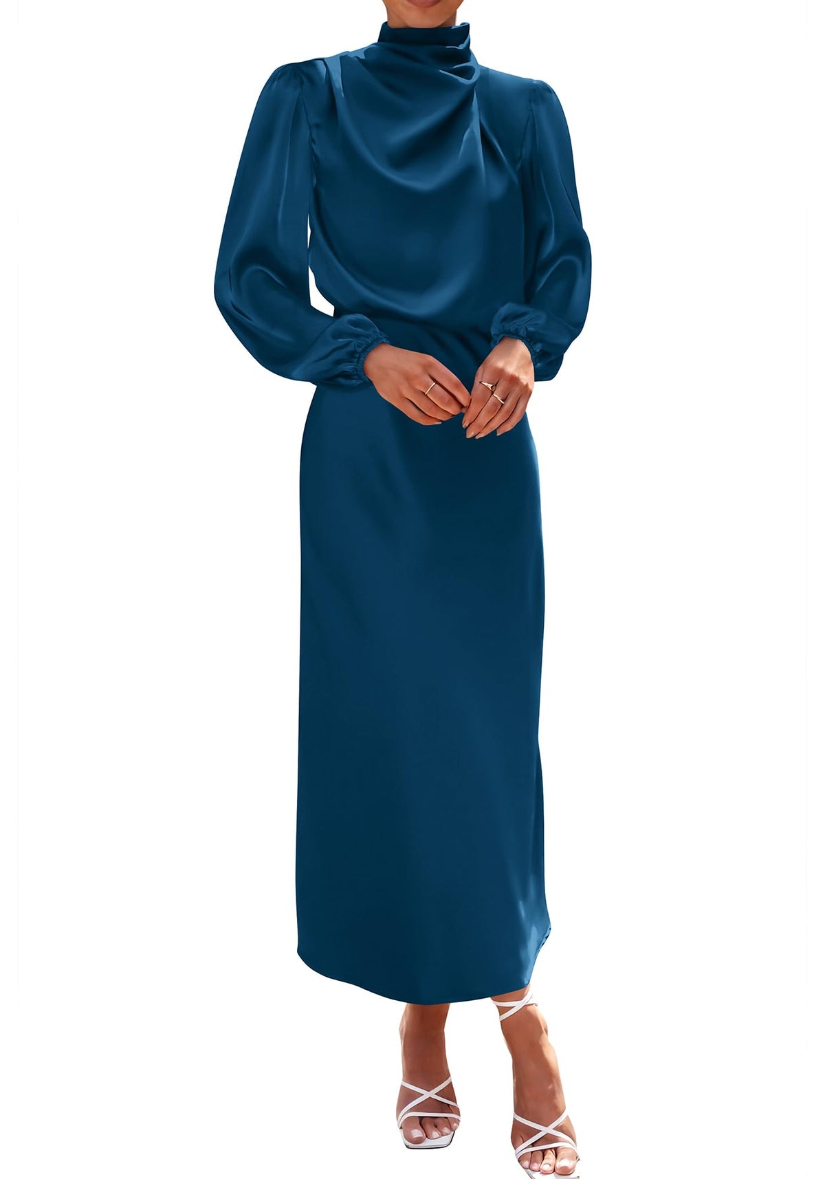 BTFBM Womens Mock Neck Satin Maxi Dress Fall 2026