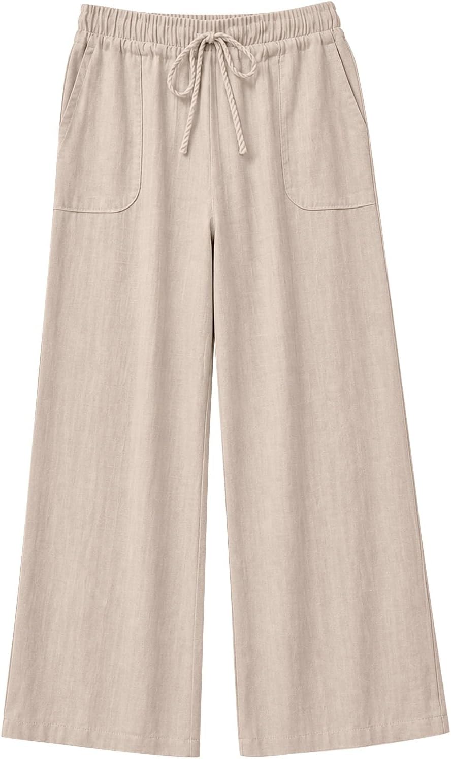 Linen Wide Leg High Waisted Pants for Women Casual Straight Leg Pants