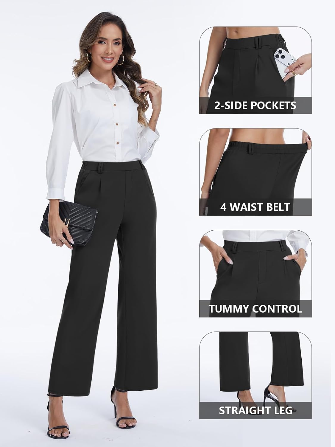 DLOODA Womens Dress Pants High Waisted Straight Leg Work Pants
