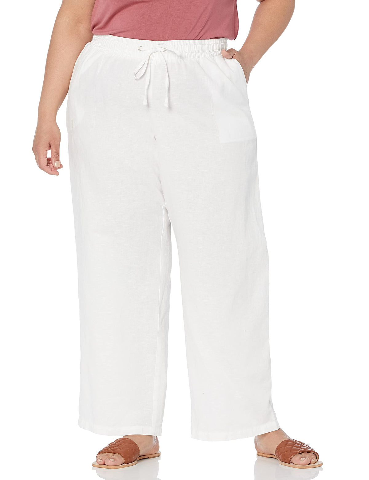 Amazon Essentials Women's Linen Blend Drawstring Relaxed Fit Wide Leg Pants (Available in Plus Size)