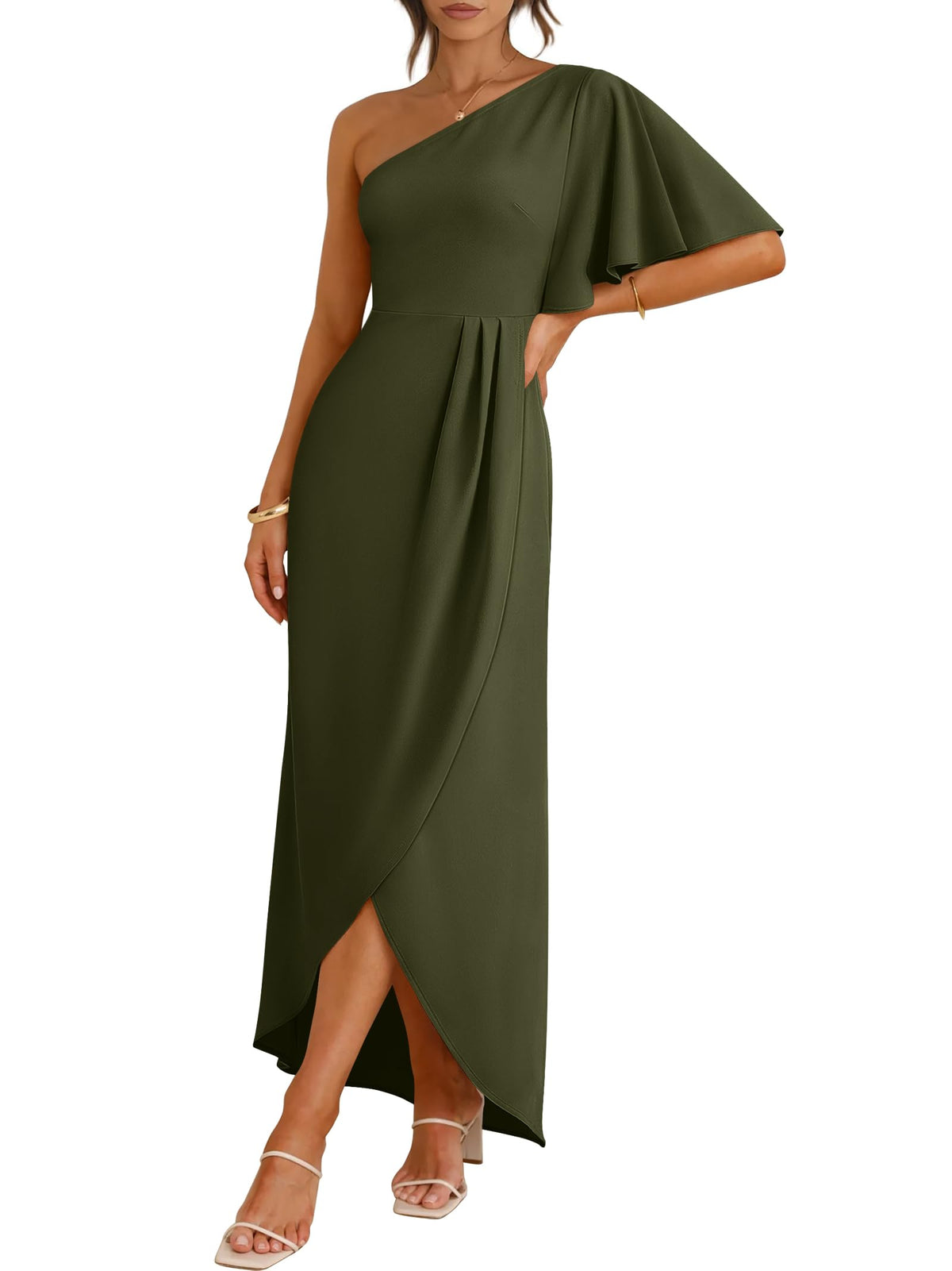 ANRABESS Women One Shoulder Formal Wedding Guest Dress