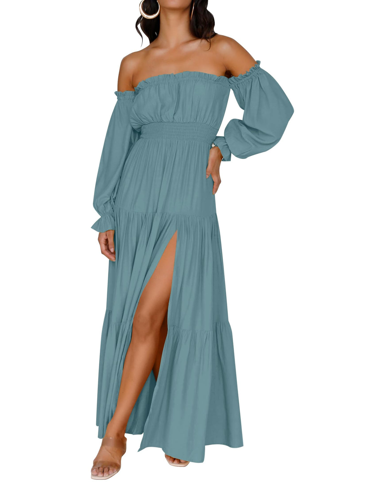 ZESICA Womens Fall Long Sleeve Boho Off Shoulder Maxi Dresses