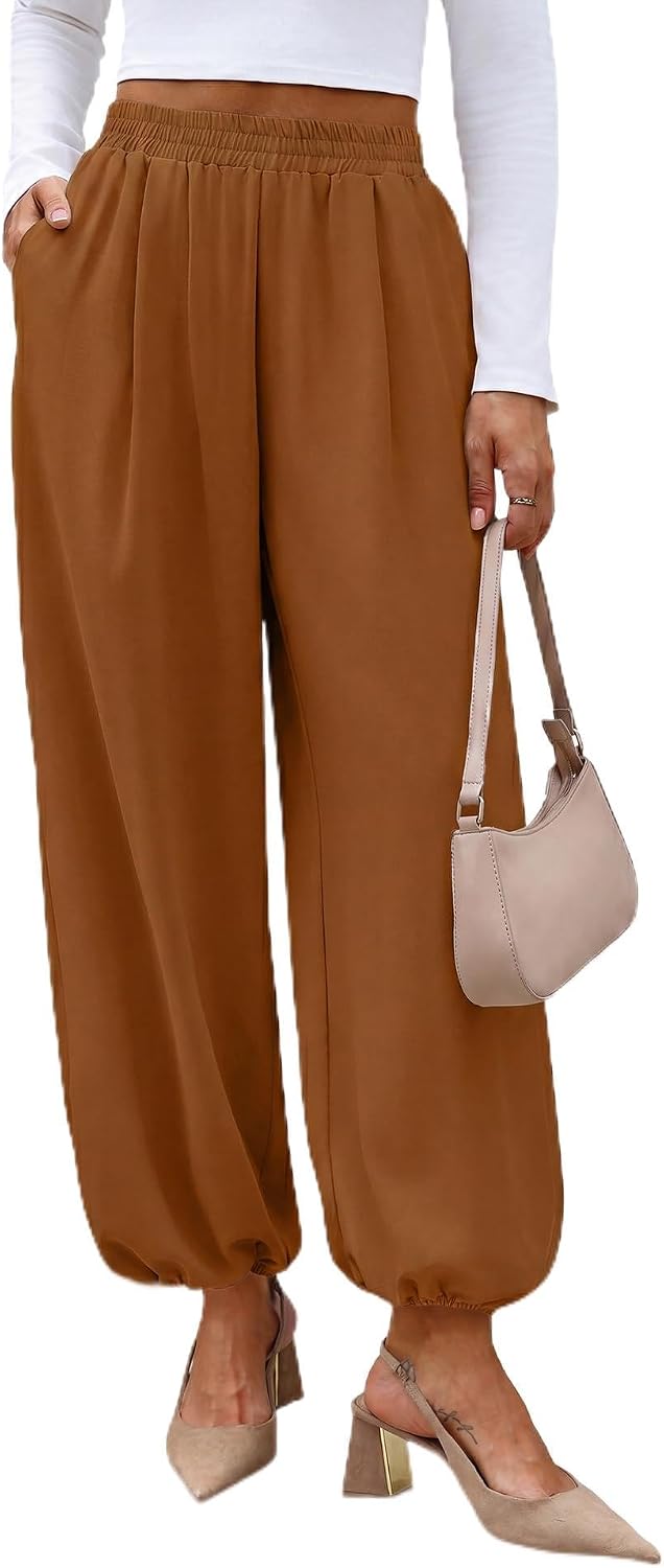Sampeel Balloon Pants for Women Flowy High Waist Trousers with Pockets