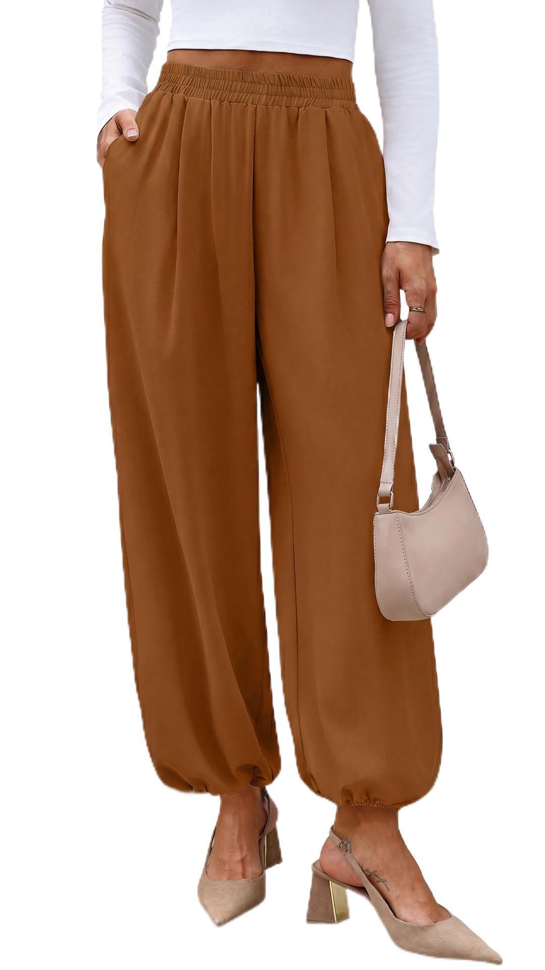 Sampeel Balloon Pants for Women Flowy High Waist Trousers with Pockets