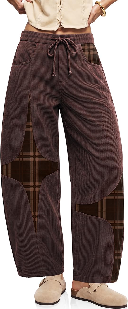 TARSE Women’s Corduroy Barrel Pants Wide Leg Harem Pants Baggy Casual