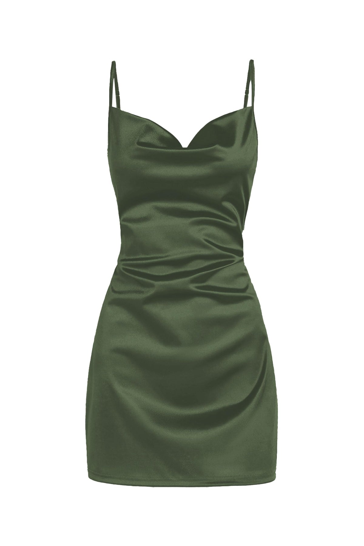 ZAFUL Women Satin Cowl Neck Spaghetti Strap Mini Slip Cocktail Dress