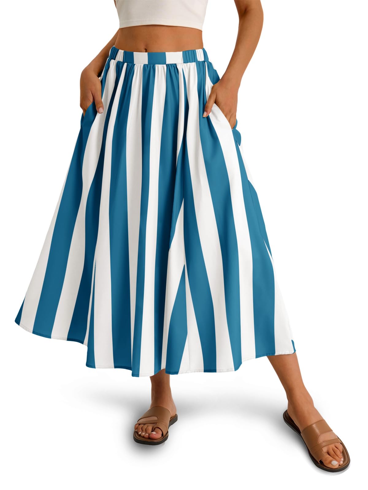 Cicy Bell Womens Summer Striped Maxi Skirts A-Line Beach Vacation Outfits