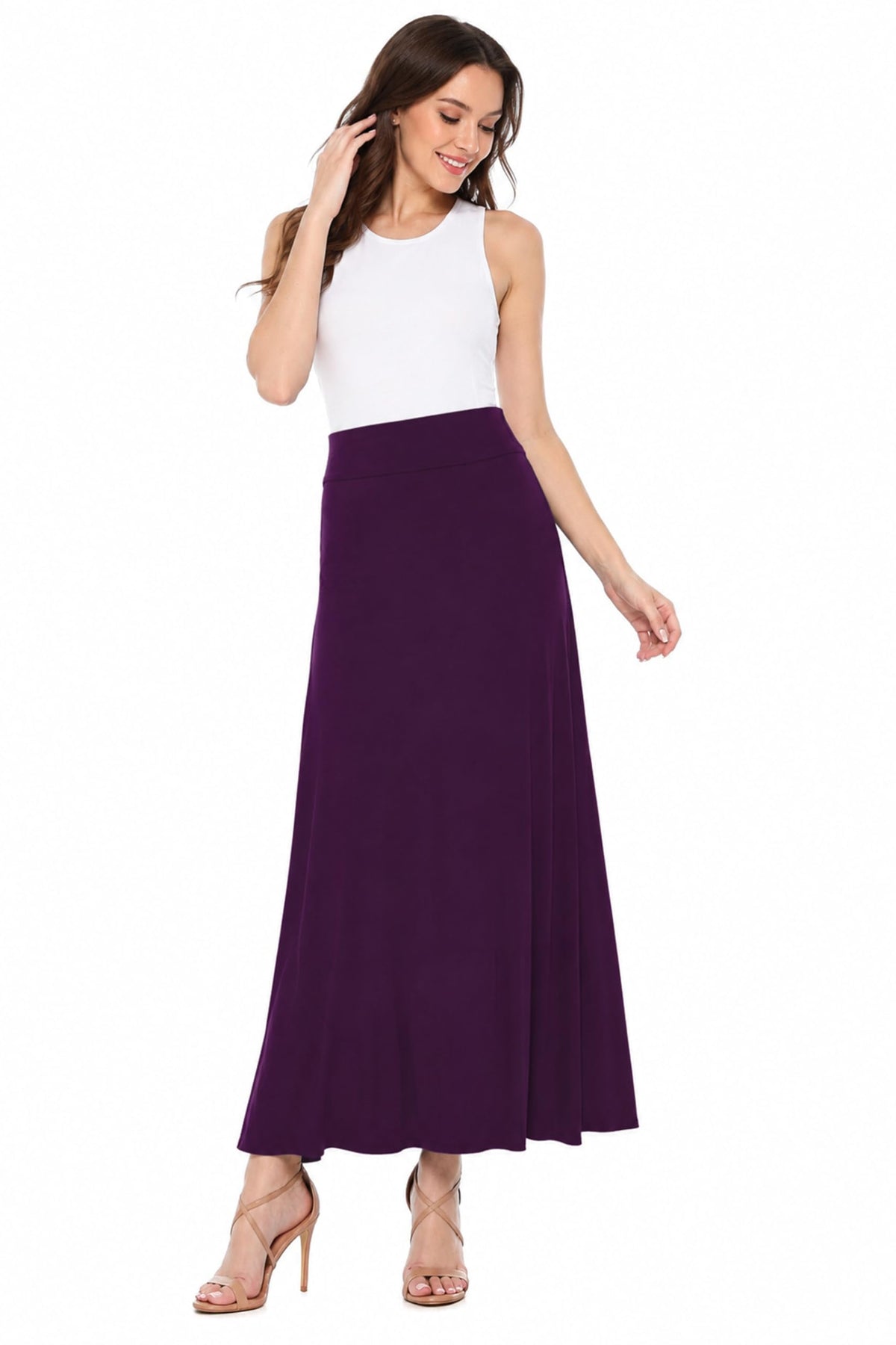 FashionJOA Women's Stretchy Flowy Maxi Skirt with Elastic Waistband for Comfort and Style