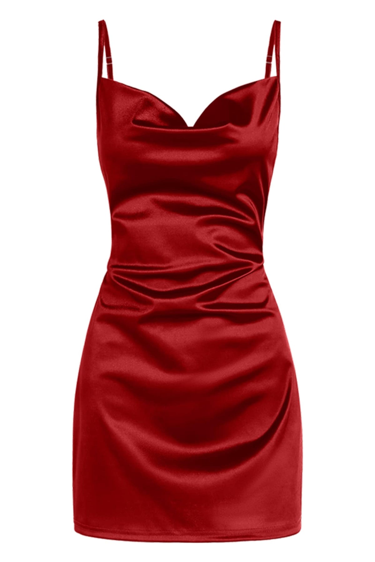 ZAFUL Women Satin Cowl Neck Spaghetti Strap Mini Slip Cocktail Dress