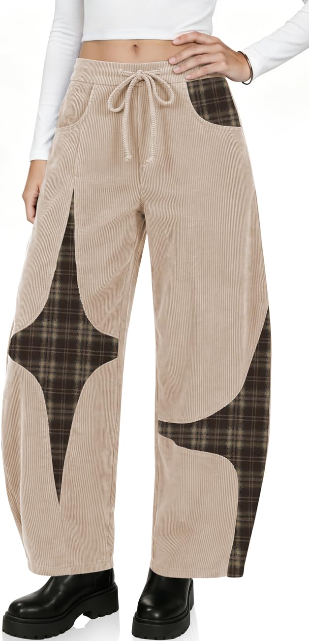 TARSE Women’s Corduroy Barrel Pants Wide Leg Harem Pants Baggy Casual