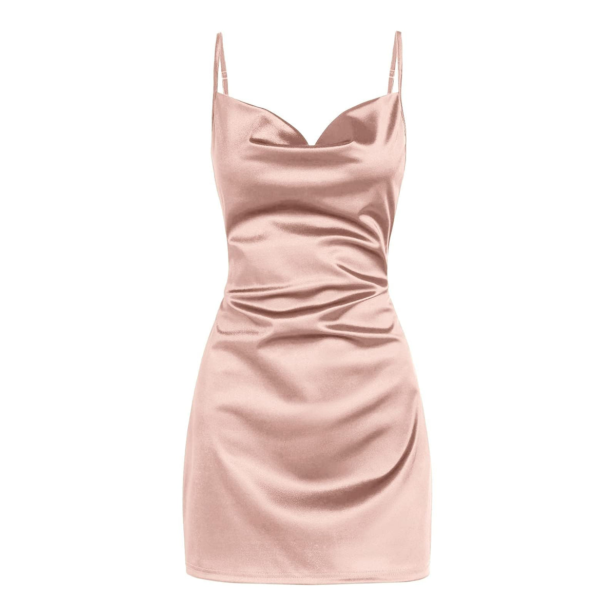 ZAFUL Women Satin Cowl Neck Spaghetti Strap Mini Slip Cocktail Dress