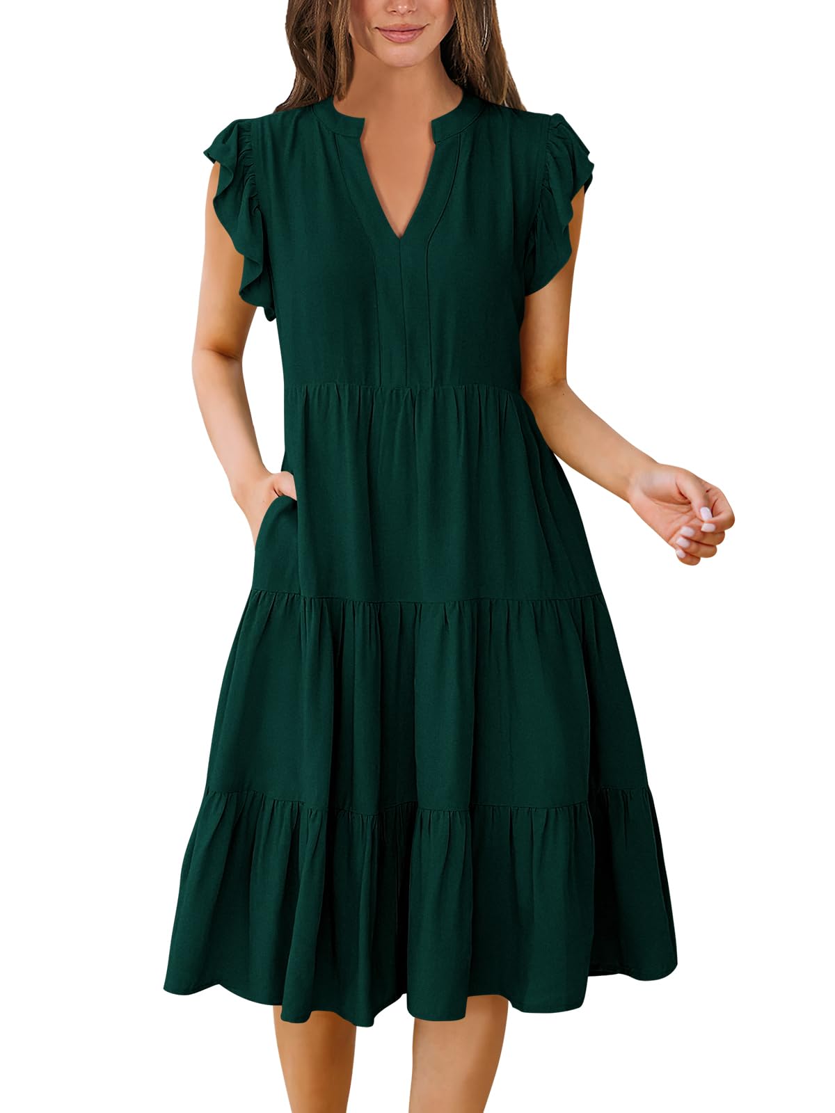 ANRABESS Womens Summer Dress Ruffle Sleeve V Neck Midi Dresses