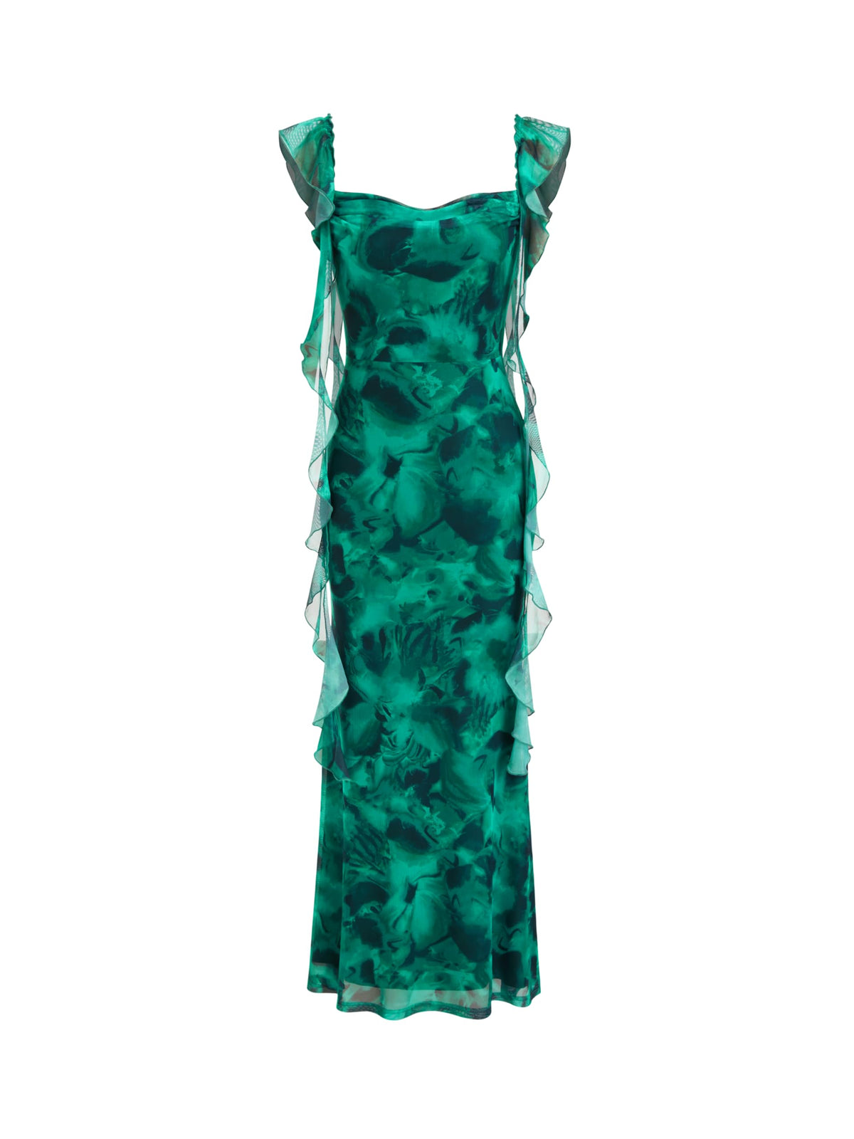 CIDER Women's Wedding Guest Dress Sleeveless Mesh Ruffle Maxi Formal Dress