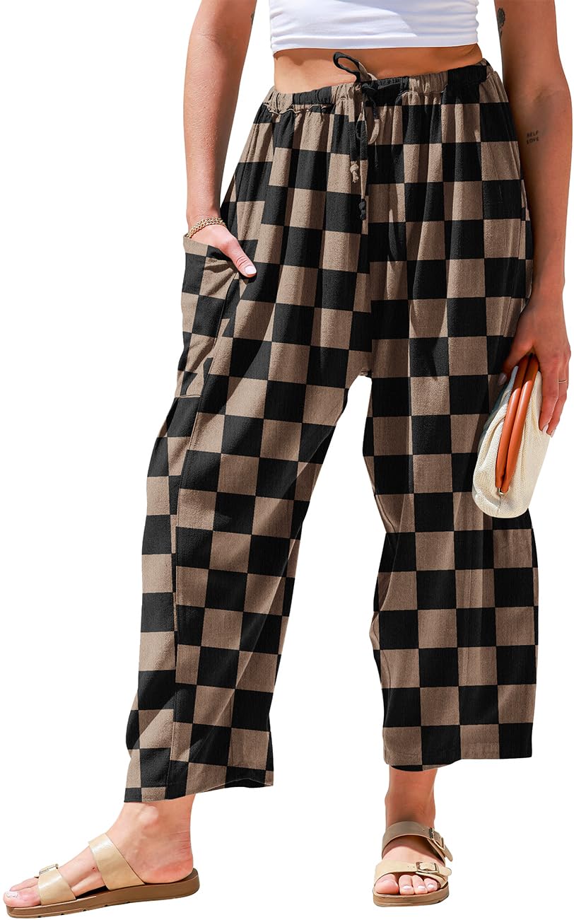 TARSE Womens Linen Palazzo Pants Wide Leg Casual Loose Drawstring Pants