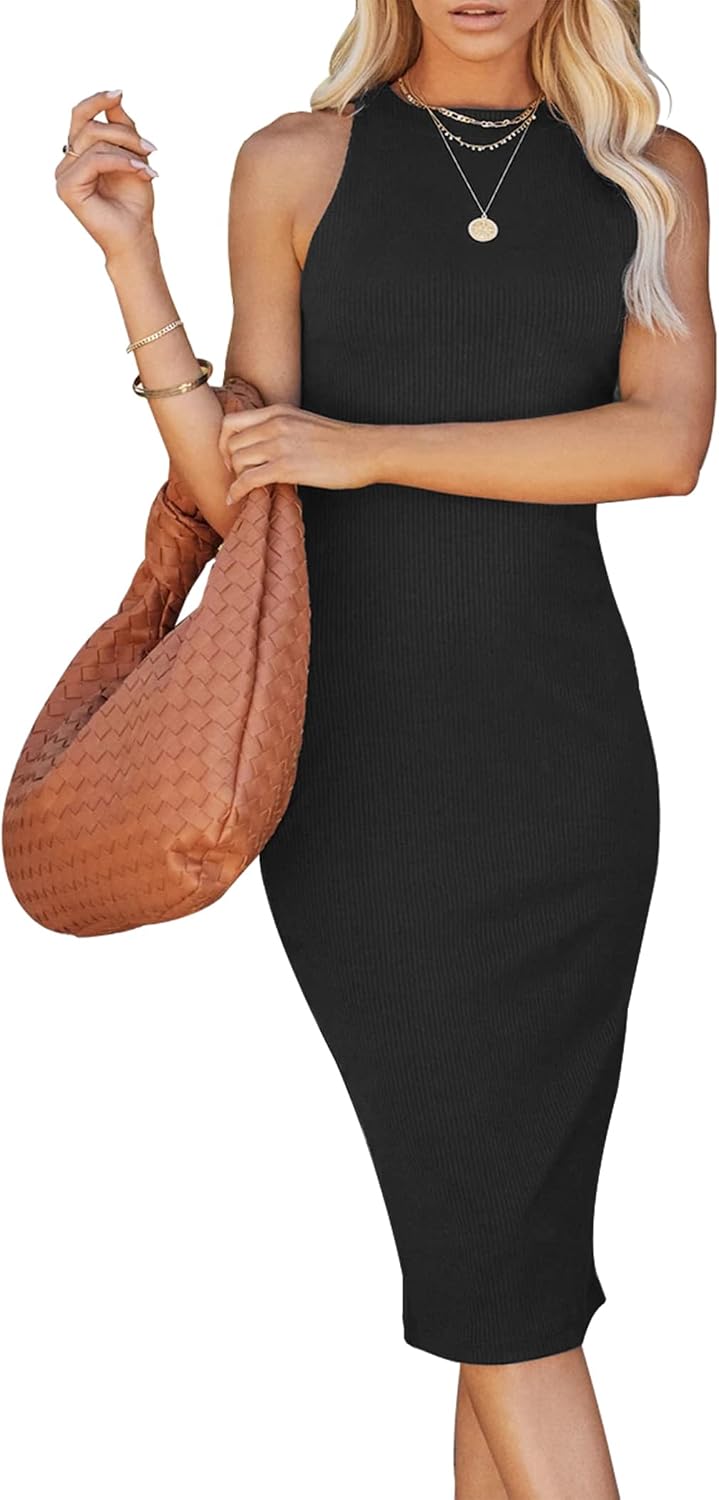 PRETTYGARDEN Women's Summer Ribbed Bodycon Midi Dresses
