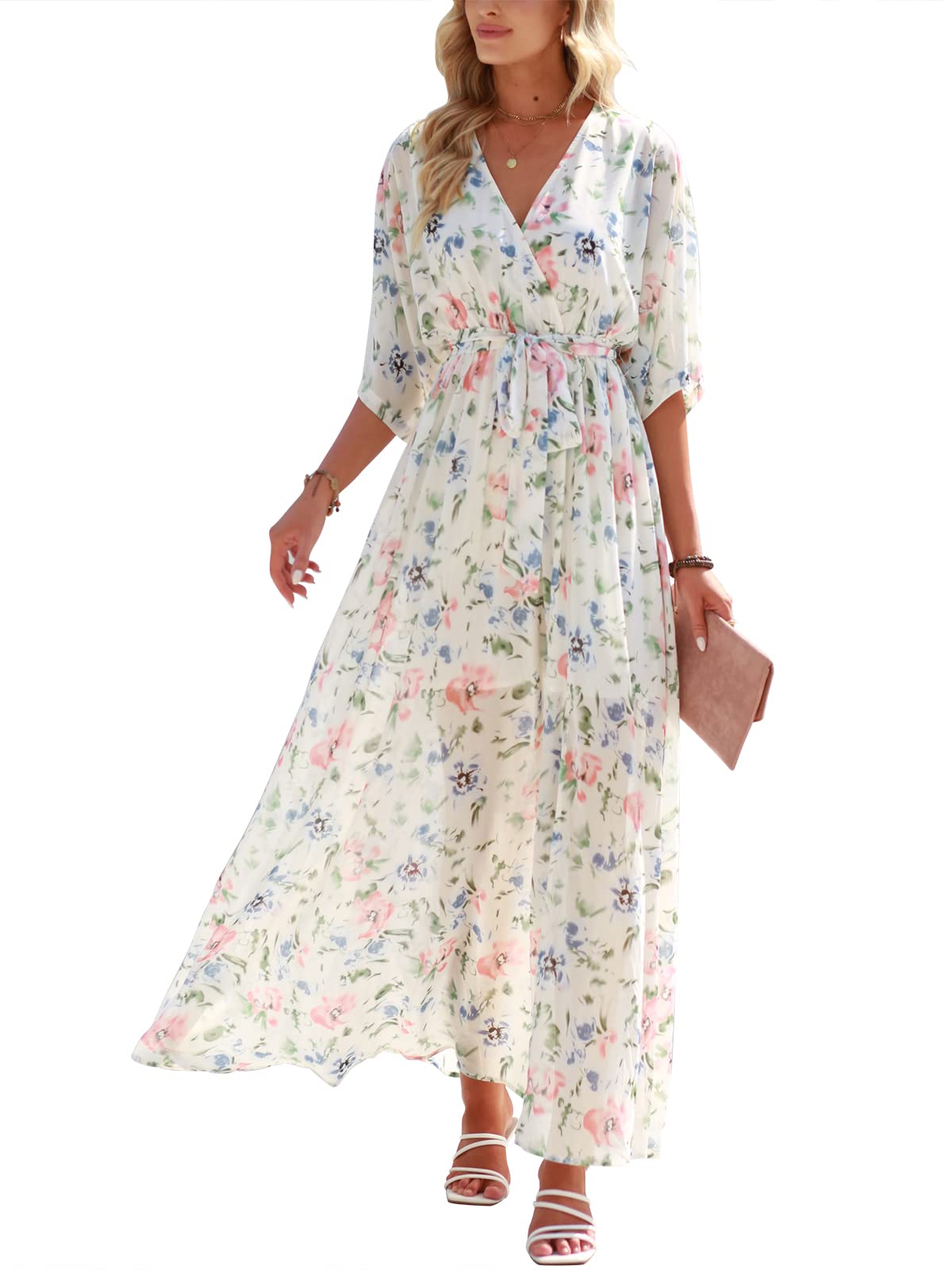 ANRABESS Womens Boho Floral Wedding Guest Maxi Dress
