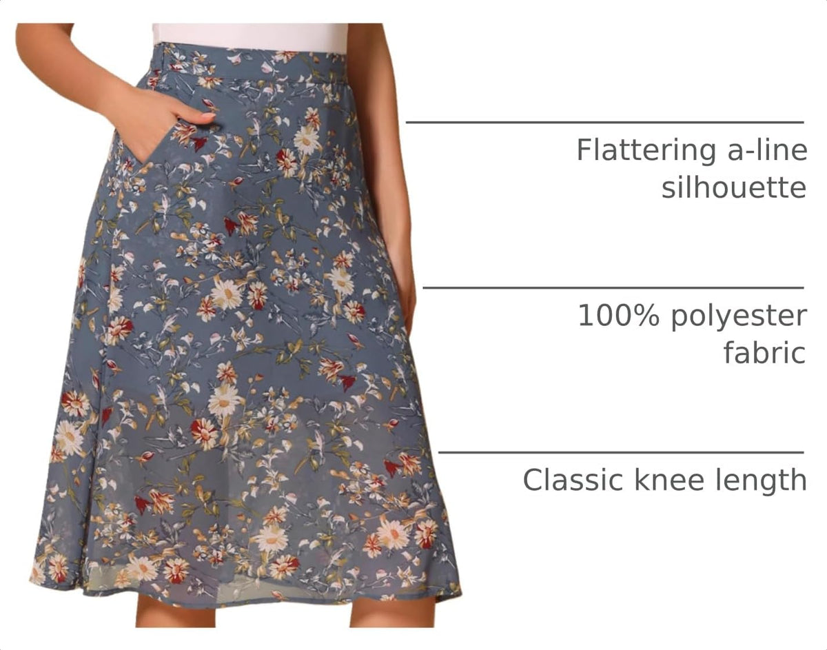 Allegra K Women's Floral Skirt A-Line Midi Skirt Chiffon High Waist Skirts